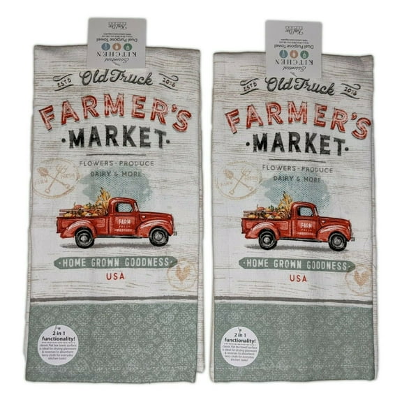 Set of 2 Old Truck FARMER'S MARKET Terry Kitchen Towels by Kay Dee Designs