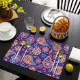 thumbnail image 3 of Purple Paisley and Floral Pattern Summer Placemats Table Placemats Set Of 6-Linen Kitchen Washable Placemats Table Mats 11.8"x17.7" Non-Slip Heat Resistant, 3 of 5
