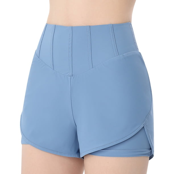 Gibobby Pantalones De Casuales Para Mujer Pantalones cortos de entrenamiento para mujer, de doble capa, para correr, gimnasio, yoga, atléticos, informales, de verano(Azul, L)