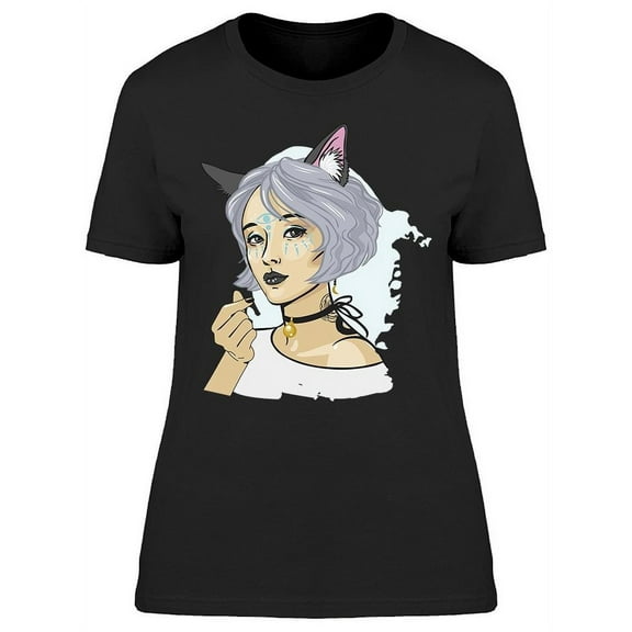Pretty Asian Girl With Cat Ears T-Shirt Women -Image by Shutterstock, Female Large
