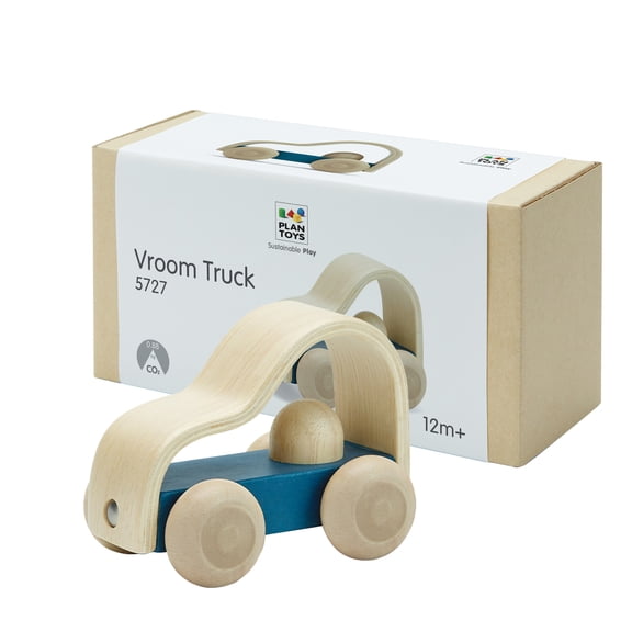 PlanToys® Vroom Truck Wooden Push Toy for Toddlers | Eco-Friendly Toddler Push Car for Indoor Play | Montessori Fine Motor Learning Toys for Kids