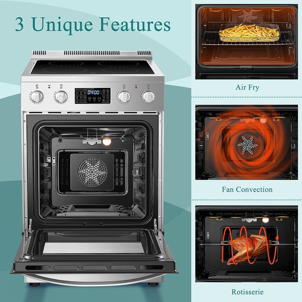 Lanbo 24 inch 2.9 CU.ft Freestanding Electric Range with Air Fry, Rotisserie and True Convection Oven