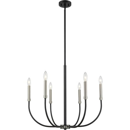 

Matte Black and Brushed Nickel Tone Finish Chandeliers 26 Wide Steel Material Candelabra 6 Light Fixture