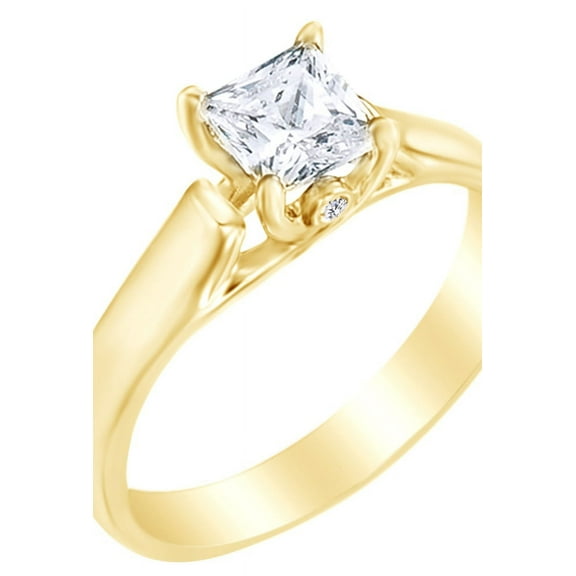 AFFY Princess Cut White Natural Diamond Engagement Ring in 10k Yellow Gold (0.25 Cttw) Ring Size : 4