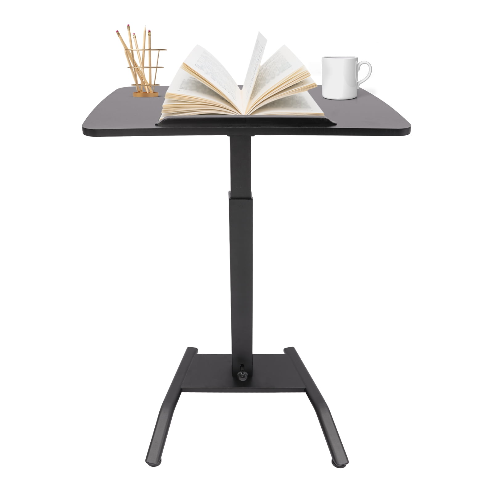Adjustable Rolling Desk, Adjustable Podium Desk, Standing Lifting Desk 2 Lockable Wheels Black Modern 25.5*17in
