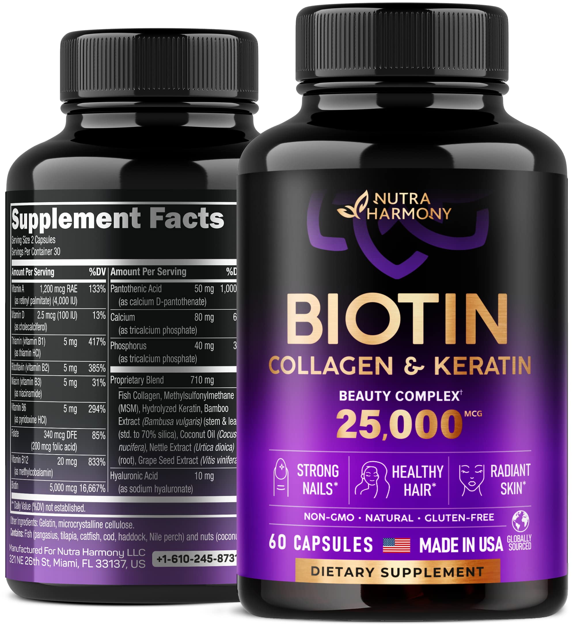 Biotin Vitamins with Collagen & Keratin - Hair Growth Supplement for Women & Men - 25000 mcg Pills - Made in USA - B1,B2,B3,B6,B7 Complex - Healthy Nails & Skin - As Biotin Vitamins with Collagen & Keratin - Hair Growth Supplement for Women & Men - 25000 mcg Pills - Made in USA - B1,B2,B3,B6,B7 Complex - Healthy Nails & Skin - As