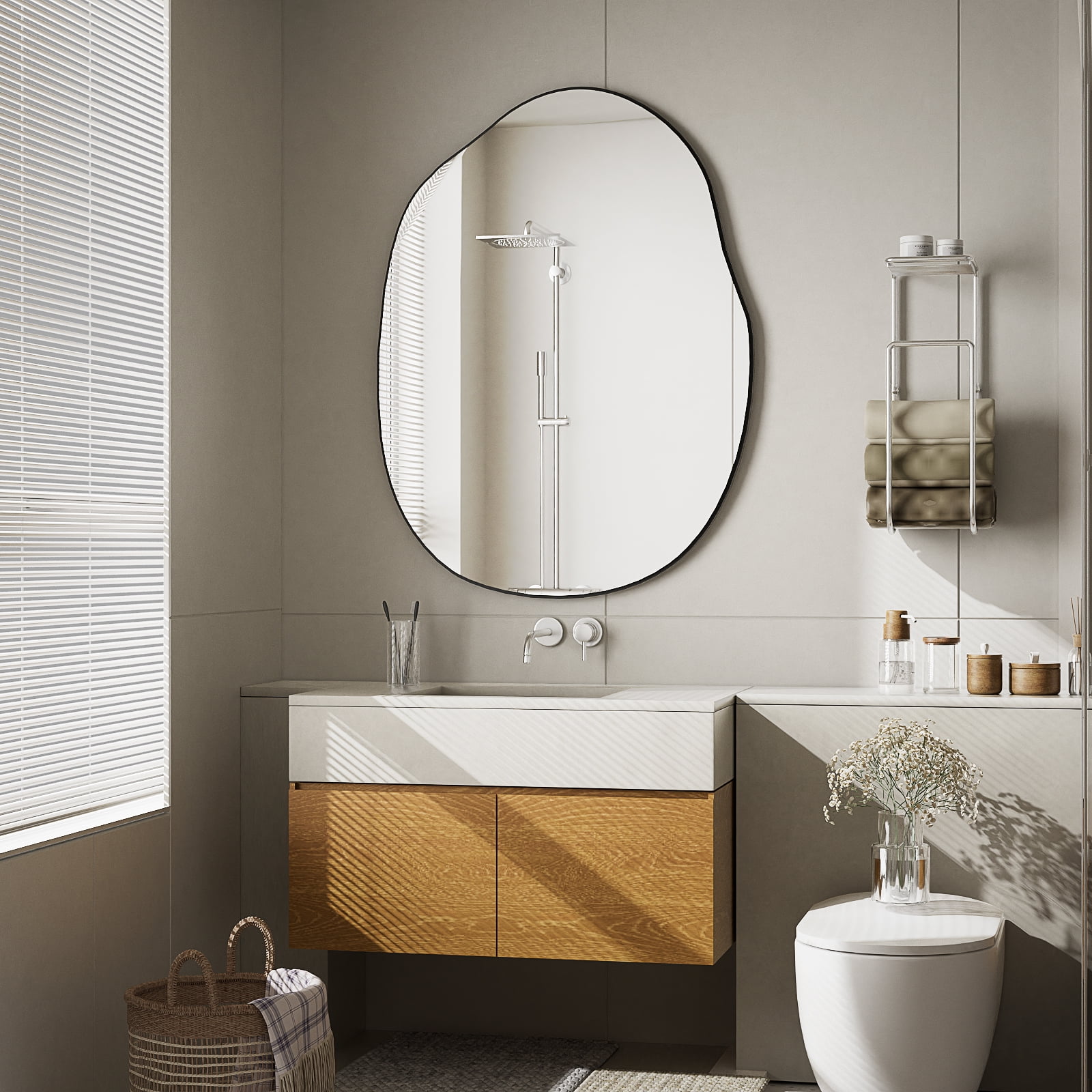 BEAUTYPEAK 24" x 32" Vanity Mirror Wall Wavy Mirror Bathroom Mirror Decor , Black