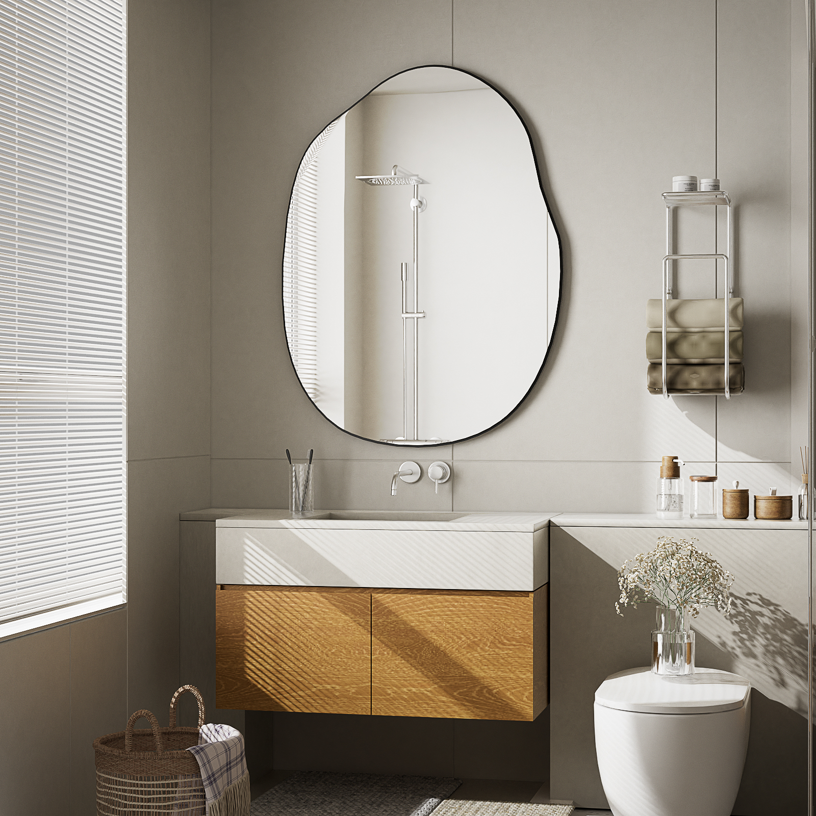 Beautypeak 24" x 32" Wavy Wall Mirror, Black photo 5