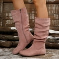 thumbnail image 2 of Mepaouo Womens Mid Calf Flat Boots Low Heel Wide Width Slouch Suede Knee High Boots with Side Zipper, 2 of 9