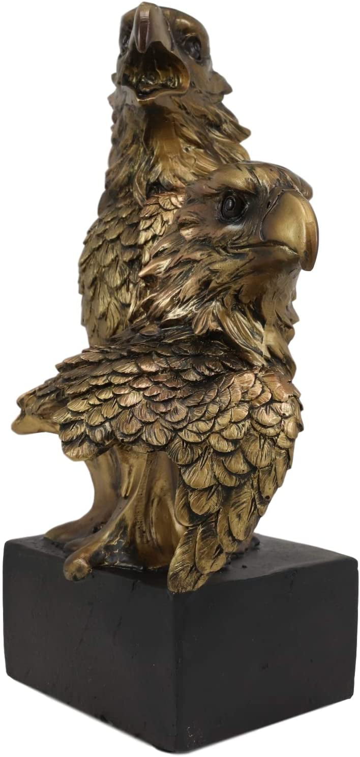 Ebros Gift 9 Tall Faux Bronze Resin Rustic Wildlife Animal Family Head Bust Figurine With Black Pedestal Stand Desktop Countertop Shelf Decorative Collectible Statues American Bald Eagle and Eaglet