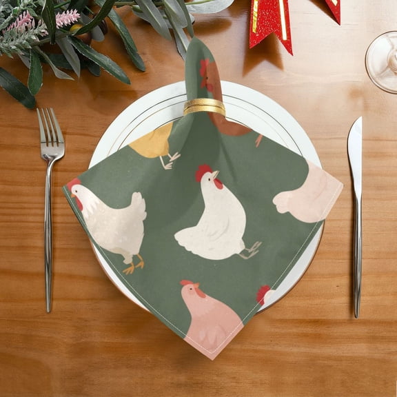 20"x20" Satin Dinner Napkin Cute Colorful Chickens Pattern Table Napkins for Wedding Birthday Restaurant Party Tableware Decoration 1 Pack