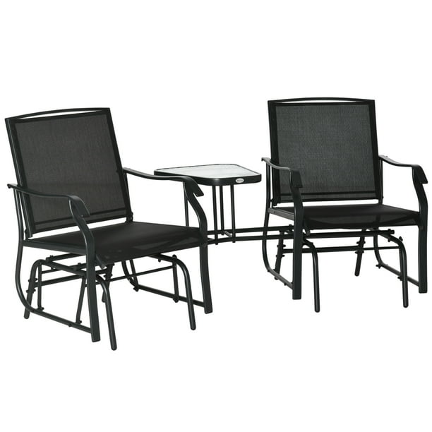 Outsunny Patio Double Glider Chair with Glass Top Center Table, Outdoor