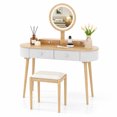 thumbnail image 2 of 47 Inch Modern Makeup Vanity Desk Set with 3 Color Round LED Mirror, Dressing Table with 4 Storage Drawers & Padded Stool for Bedroom,Natural and White, 2 of 6