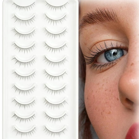 False Lashes Natural Look Eyelashes 8mm Short No Make up False Eyelashes Pestañas Postizas Natural Looking Eye Lash Wispy Strip Lashes Pack (Super Natural)