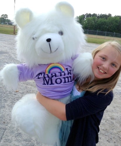 American Made Giant Teddy Bear 36 Inch Soft White, Wears THANKS MOM Tshirt