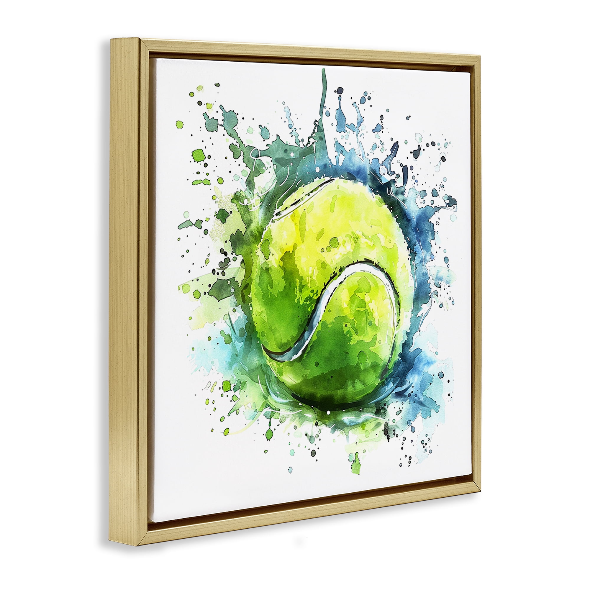 Stupell Industries Tennis Ball Bright Splash Sports Painting Gold Floater Framed Canvas Art Print Wall Art, 18 x 18
