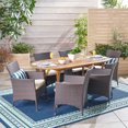 thumbnail image 4 of GDF Studio Hiro Outdoor Acacia Wood and Wicker 7 Piece Dining Set, Teak, Multibrown, and Cream, 4 of 9