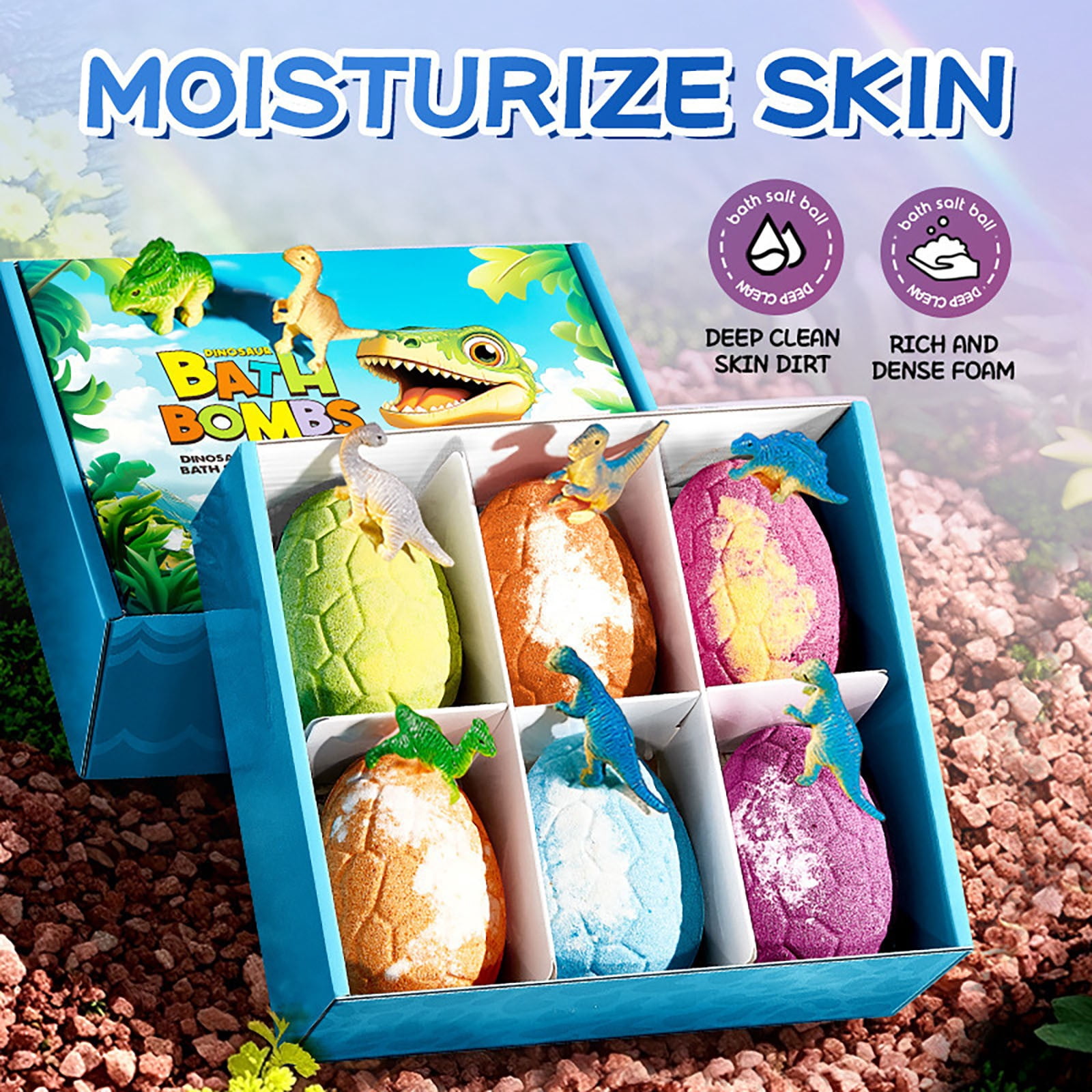 Dinosaur Egg Bath Salts Balls Set,6-Piece Aroma Fizzies for Body Cleansing,Relaxing Gift for Kids,600g