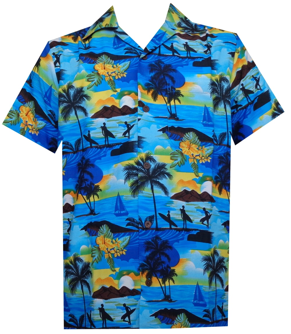 Hawaiian Shirt 43 Mens Allover Scenic Party Aloha Holiday Beach Blue S ...