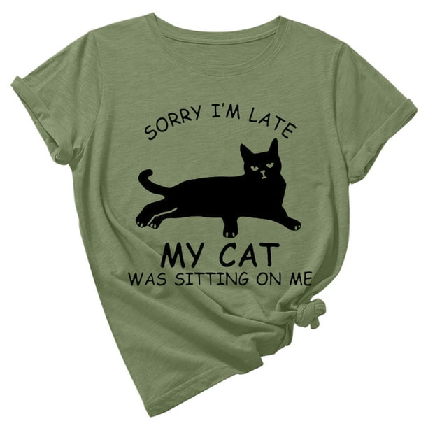 Camiseta de manga corta con estampado de animales y cuello redondo suelto a la moda de verano para mujer Pompotops hfajkhk134378