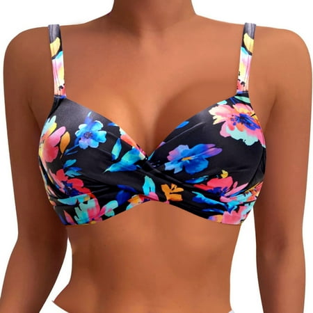 Womens Push Up Bikini Top Underwire Swim Bra Padded Bathing Suit Swimsuit Tops Blue M