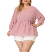 Unique Bargains Women's Plus Size Chiffon Tops Babydoll Swiss Dots Blouses