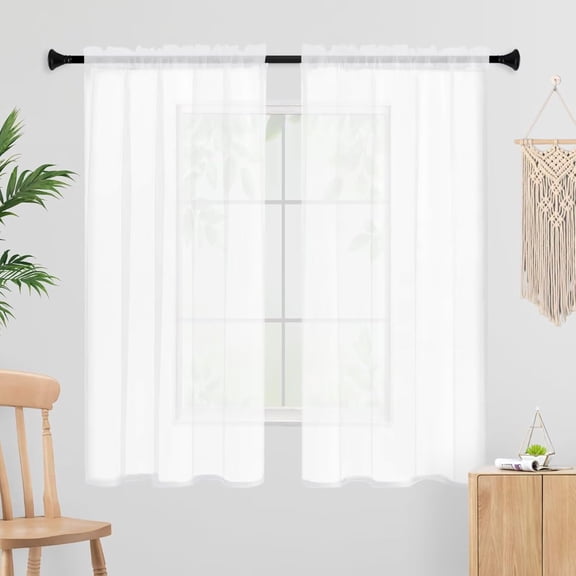 White Sheer Curtains 45 Inches Long 2 Panels, Rod Pocket Short Curtain for Kitchen, Bedroom, Cafe Window(White 38" W x 45" L)