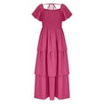 thumbnail image 6 of Plus Size Summer Dresses, Women's Fashion Temperament Solid Color Short Sleeve Square Neck Cake Dress(Hot Pink,L), 6 of 9