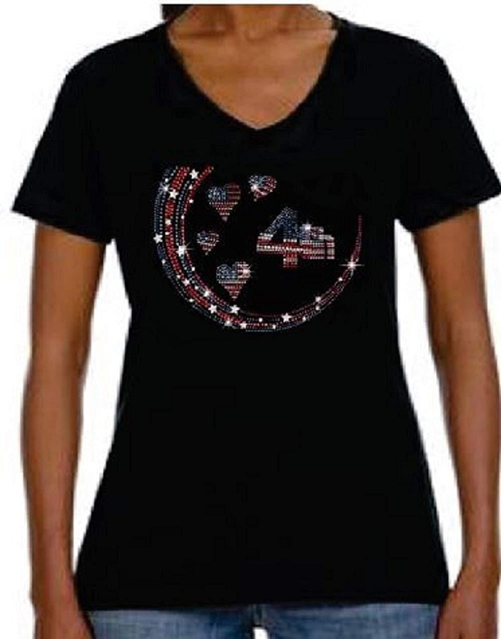 Bling Rhinestone Womens T Shirt 4th of July Flag Heart JRW-673 - SV ...