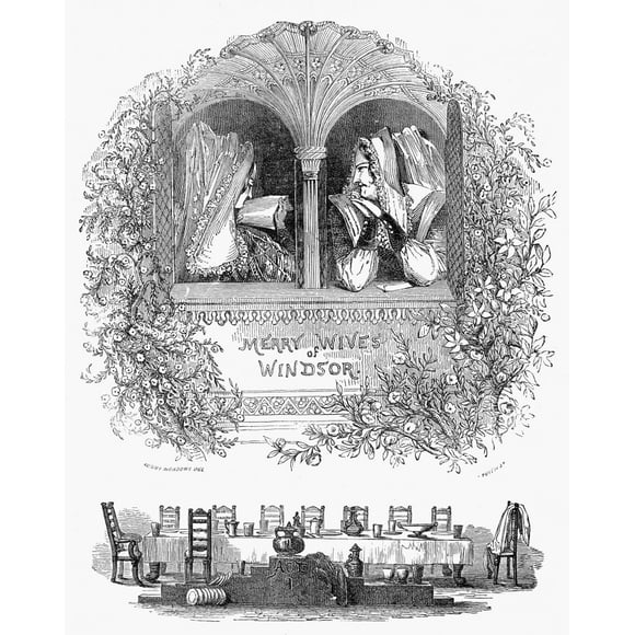 Merry Wifes Of Windsor. /Nplay By William Shakespeare. Gravure sur Bois, Anglais, Milieu du XIXe Siècle. Affiche Imprimée par (18 x 24)