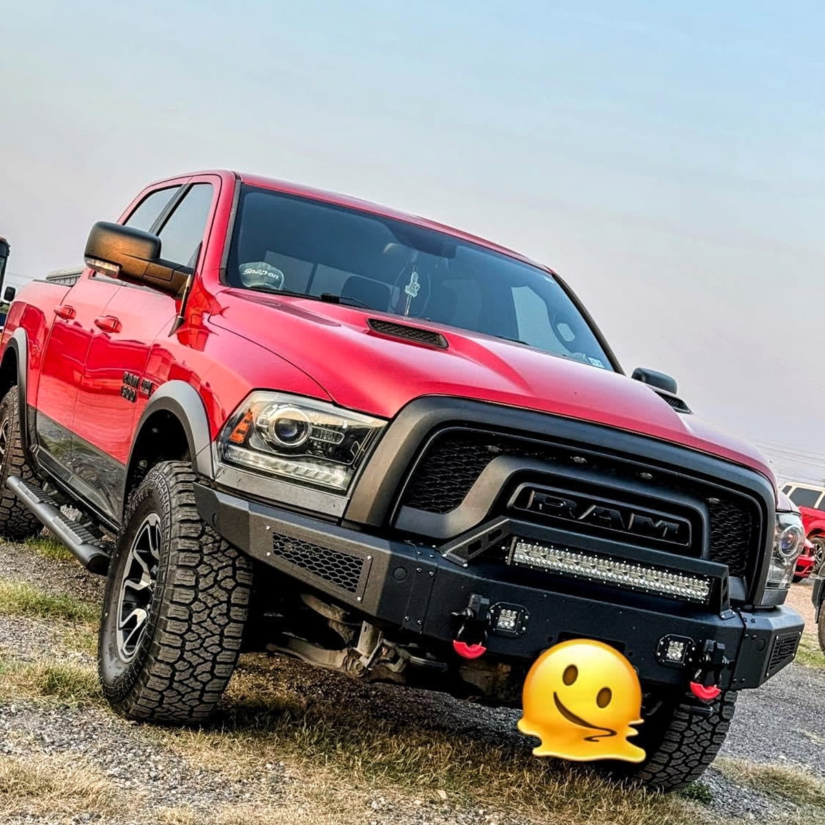 Vijay Compatible with 2015-2016-2017-2018 RAM 1500 Rebel Front Bumper Textured Black Steel with Light and D-ring