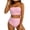 Pink, variant on Women's Strapless Bandeau Bikini Set, High Waist Ruched Textured Two Piece Swimwear for Beach & Pool