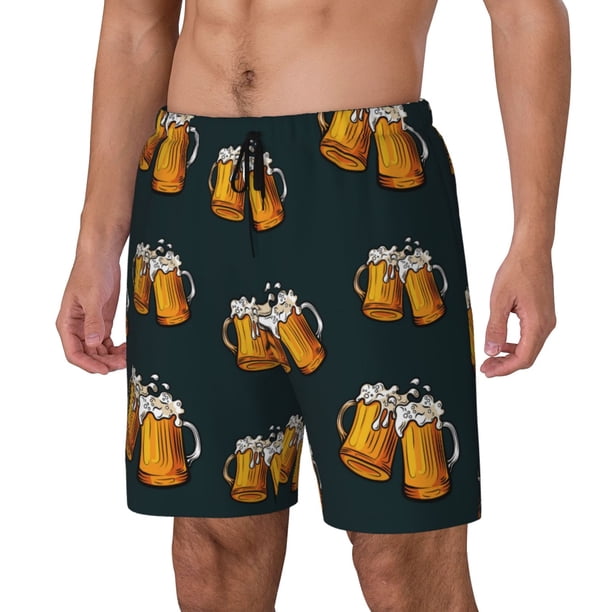 Balery Beer Bañador para hombre, shorts de playa de secado rápido con entrepierna y forro de compresión-Medium