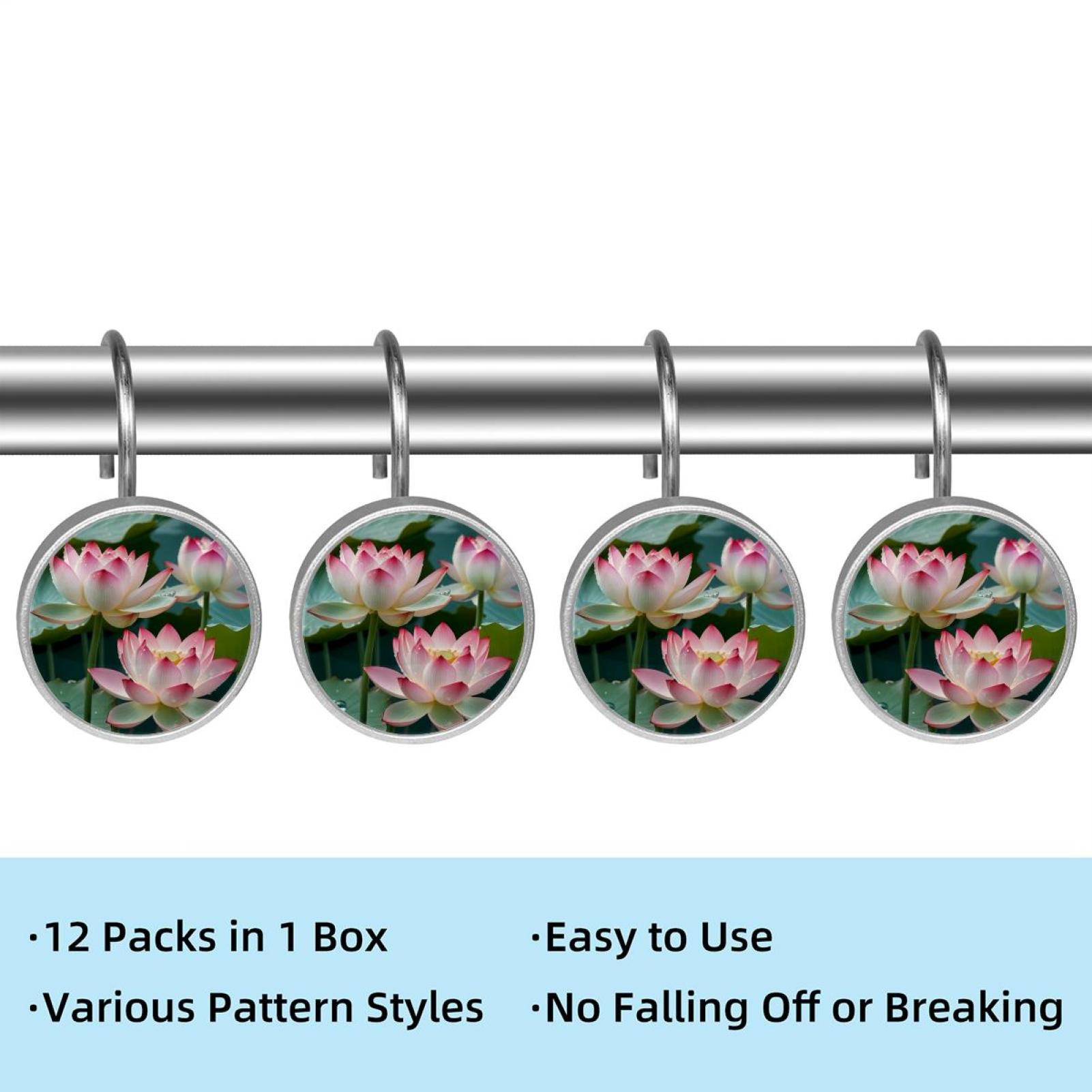 Imobaby 12 Pcs Metal Shower Curtain Hooks Rust Proof for Shower Curtain Liner - Dewdrop Lotus