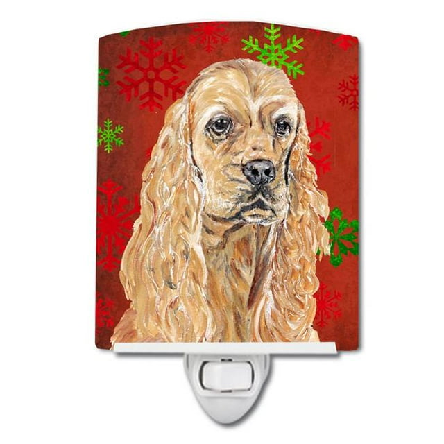 Carolines Treasures SC9584CNL Buff Cocker Spaniel Rouge Flocons de Neige Vacances Céramique Veilleuse