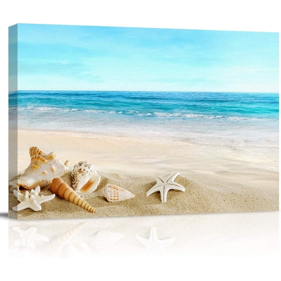 VELVET Canvas Wall Art Seashell Seascape Sea Beach Pictures Modern Wall Decor Gallery Canvas Wraps Giclee Print Stretched and Ready to Hang - 24x16inch Framed