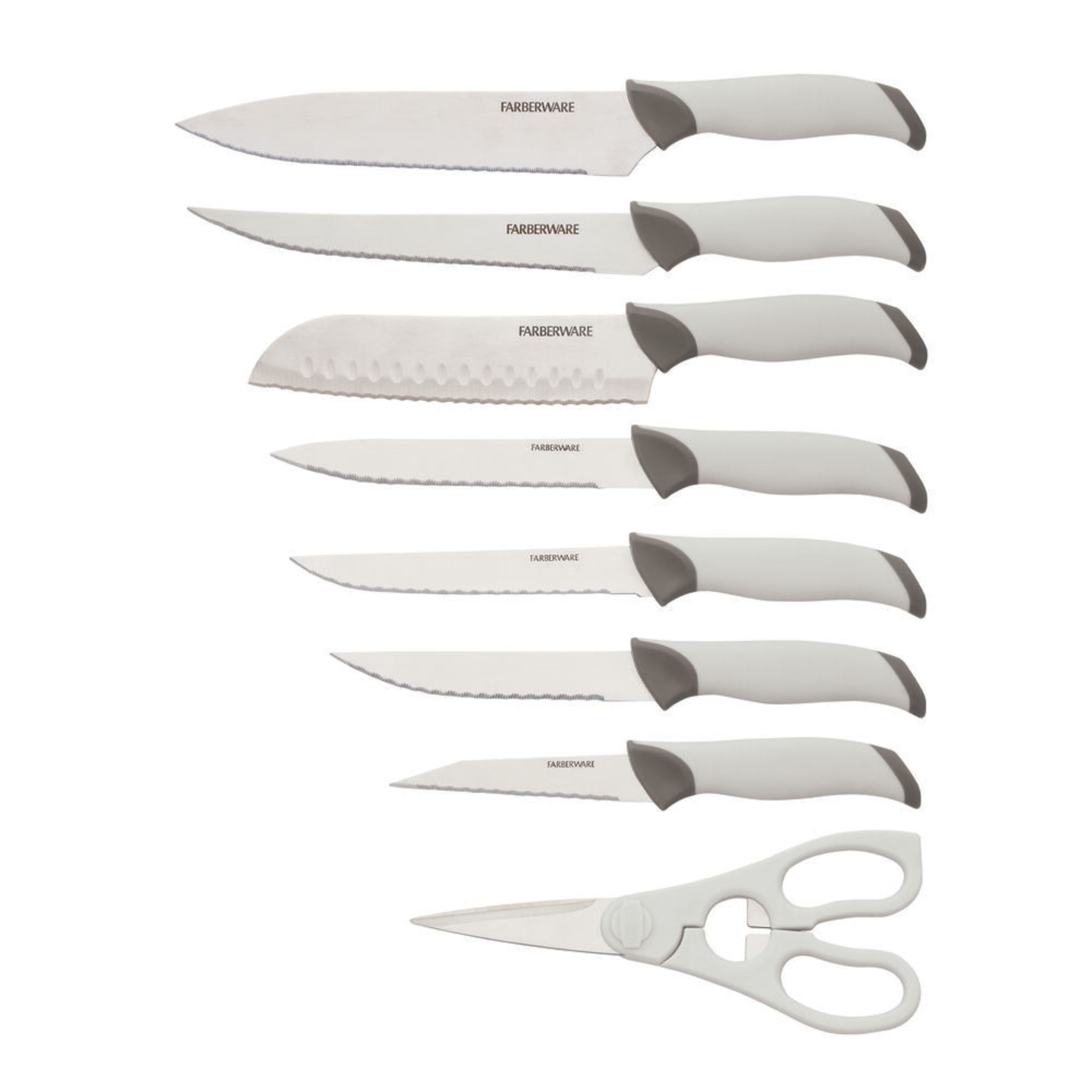 Farberware 14-Piece Soft-Grip Cutlery Block Set, Gray