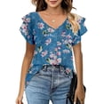 thumbnail image 2 of Blusa de mujer de doble capa, corta y holgada, talla XL, con escote en V y mangas con volantes, 2 of 5