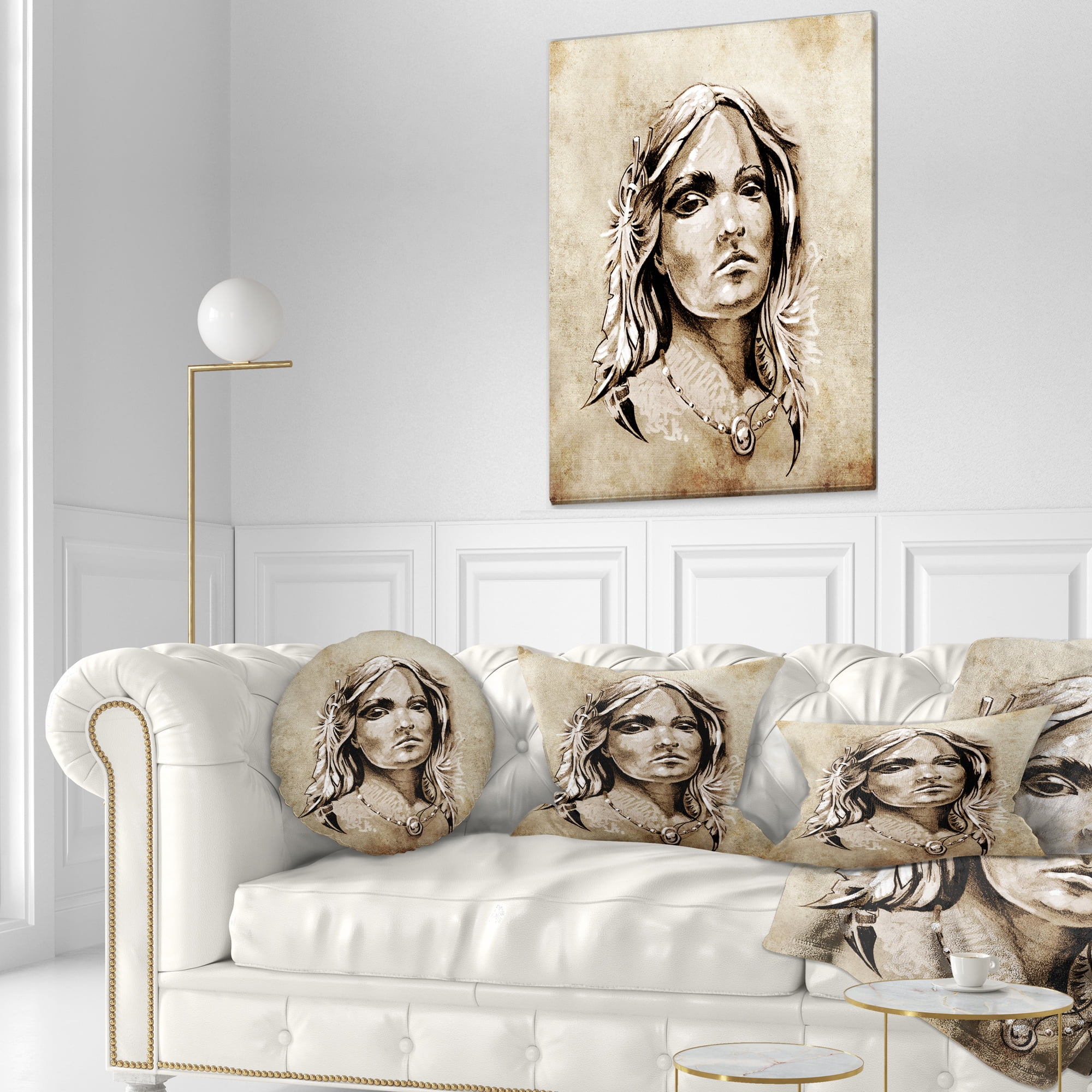 Designart Lovely and Passionate Look - Abstract Portrait Throw Pillow - 12x20
