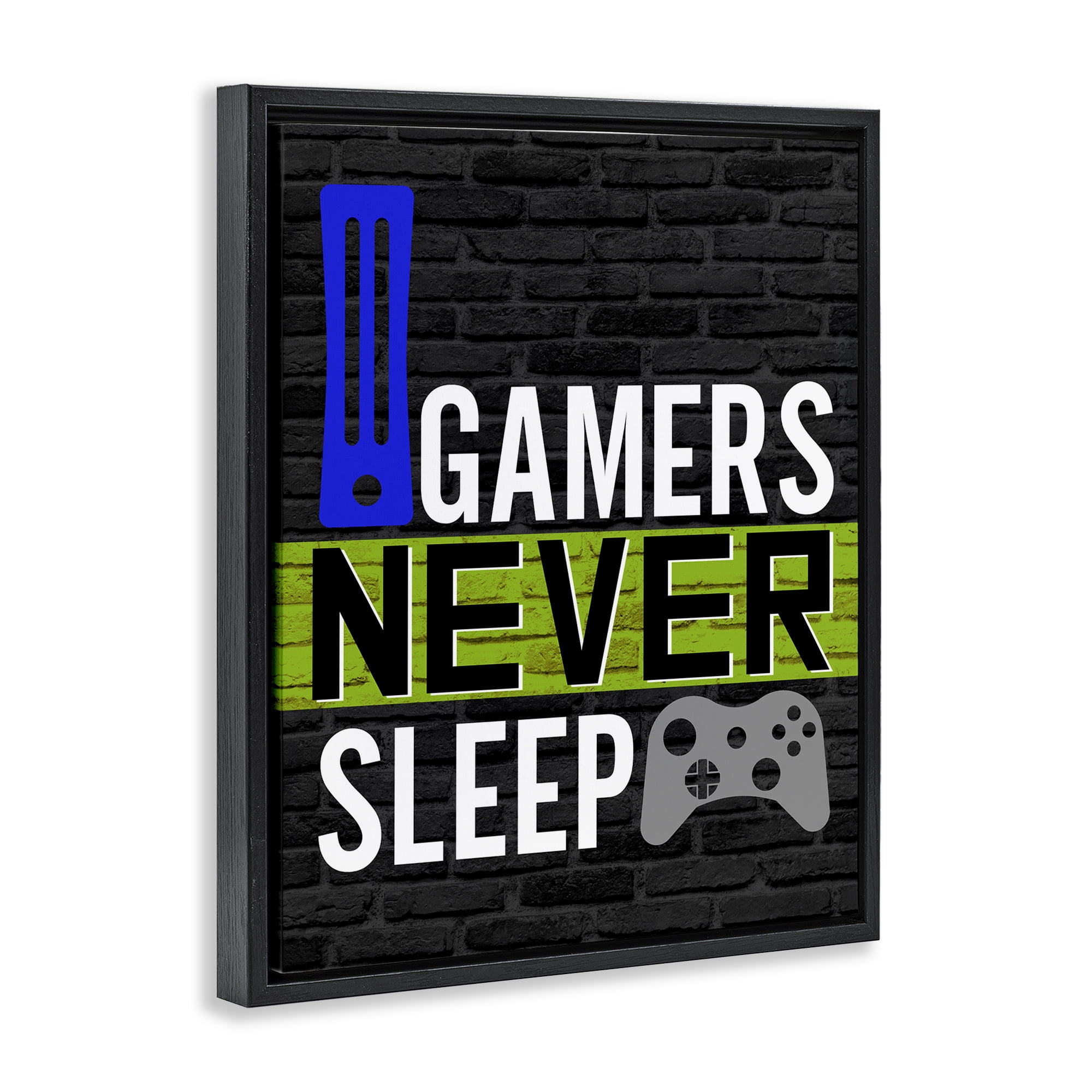 Stupell Industries Gamers Never Sleep Typography Painting Black Floater Framed Art Print Wall Art, 25 x 31