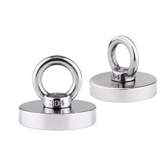 GIXUSIL 2Pcs Super Strong Neodymium Fishing Magnets, 136 lbs Pulling Force Rare Earth Magnet with Countersunk Hole Eyebolt Diameter 1.65 inch(42 mm) for Retrieving in River and Magnetic Fishing
