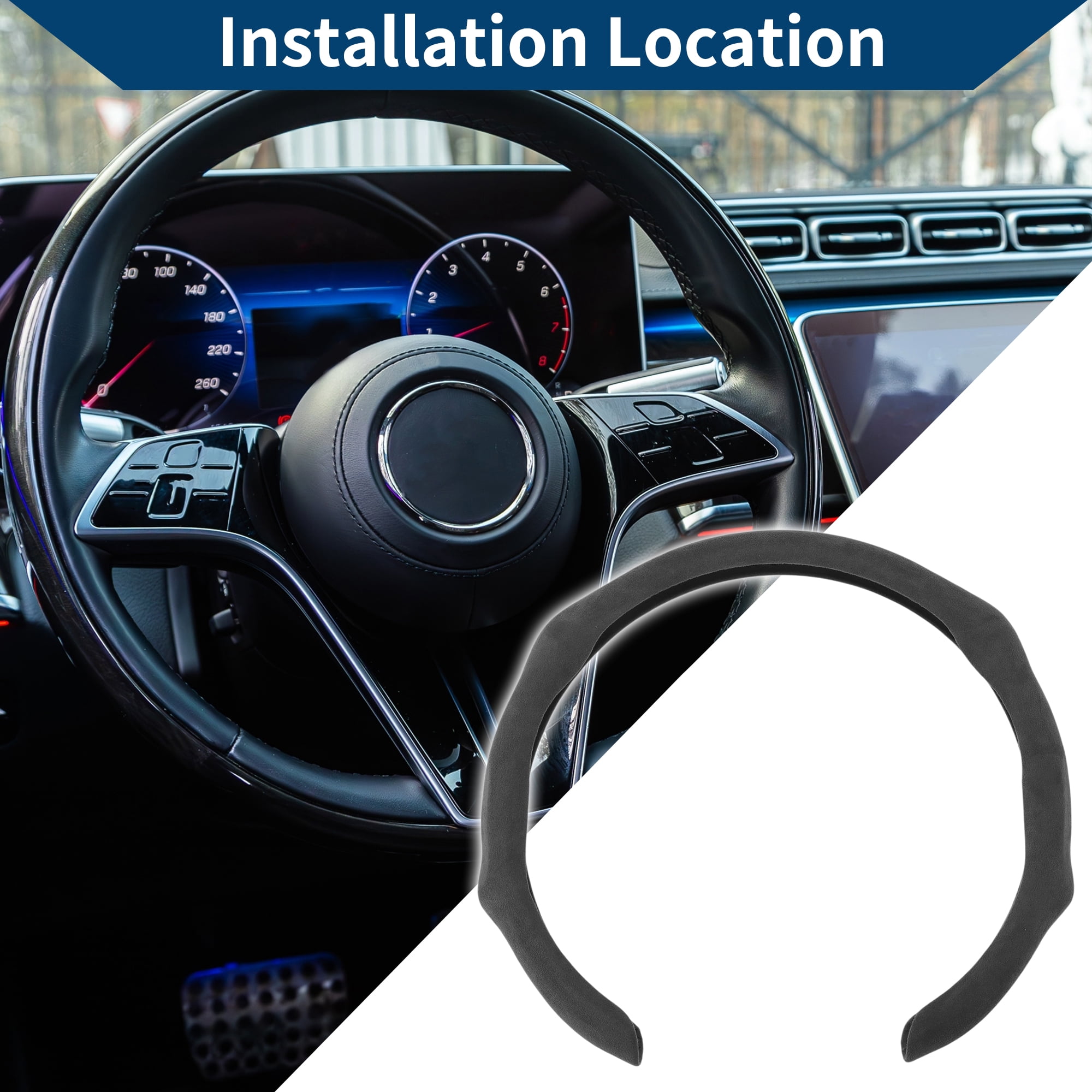 Unique Bargains PU Leather Steering Wheel Cover Black