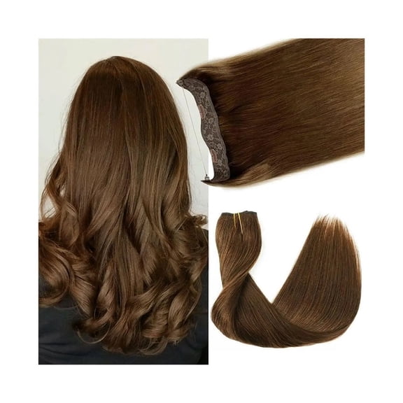 Wire Hair Extensions Chocolate Brown Straight Wire Hair Extensions with Transparent Fish Line #4