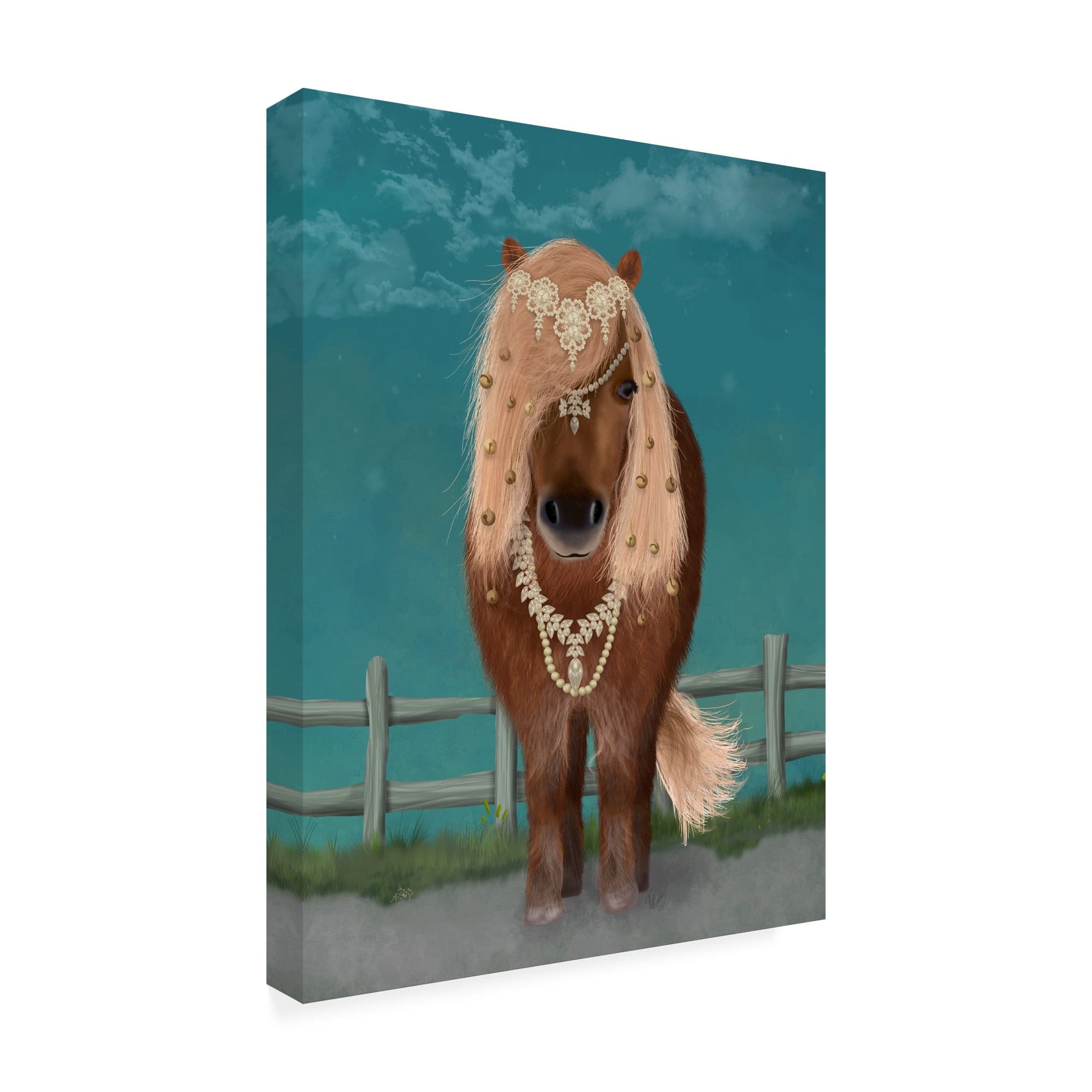 Trademark Fine Art 'Horse Brown Pony with Bells, Full' Canvas Art by Fab Funky