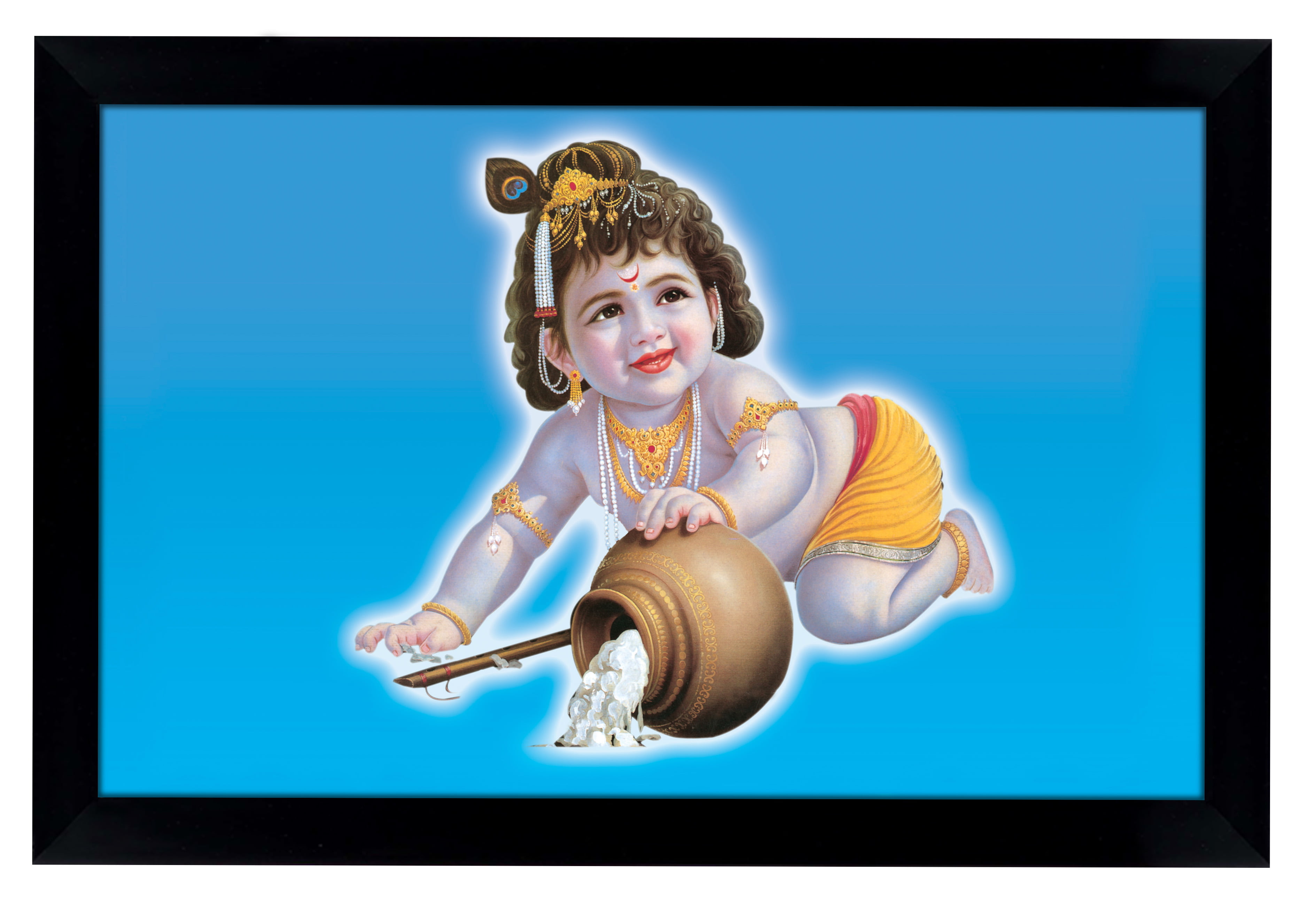 IBA Indianbeautifulart Makhan Chor Baby Krishna Auspicious Hindu God Photo  Frame For Gift Purpose DeityPhotoFrame Wall DecorFor Home/ Office/ Temple -  