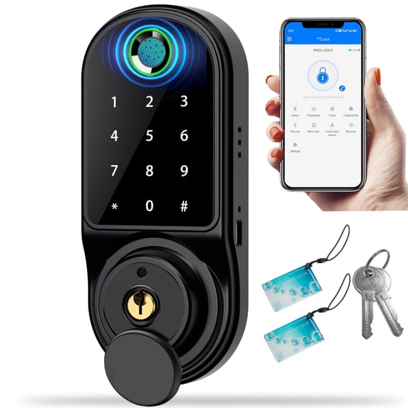 Door Lock,Blacksmith Smart Door Lock with 5 Ways Quick Unlock,Fingerprint Door Lock,Electronic Door Lock,Black