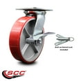 thumbnail image 2 of 8 Inch Red Poly on Cast Iron Caster with Roller Bearing and Brake/Swivel Lock, 2 of 2