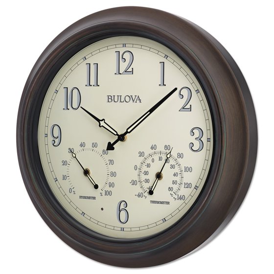 Bulova Weather Master Wall Clock, 18" Diameter, Oil Rubbed Bronze