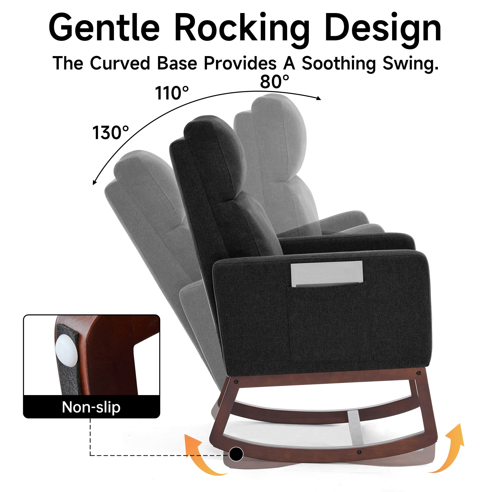 AUNEKIV Rocking Chair Nursery, Upholstered Accent Rockers, Nursing Glider Chairs for Bedroom, Black