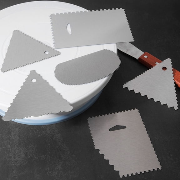 HEMOTON Stainless Steel Cake Scraper for Kitchen Use with Design and Professional Finishing Silver, 6 Pieces